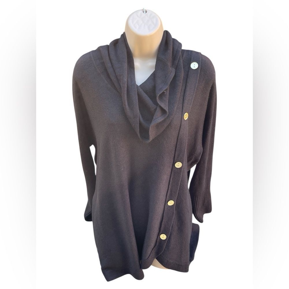 Adrienne Vittadini Black Cowl Neck Sweater with Button Accents Soft Cozy 1X